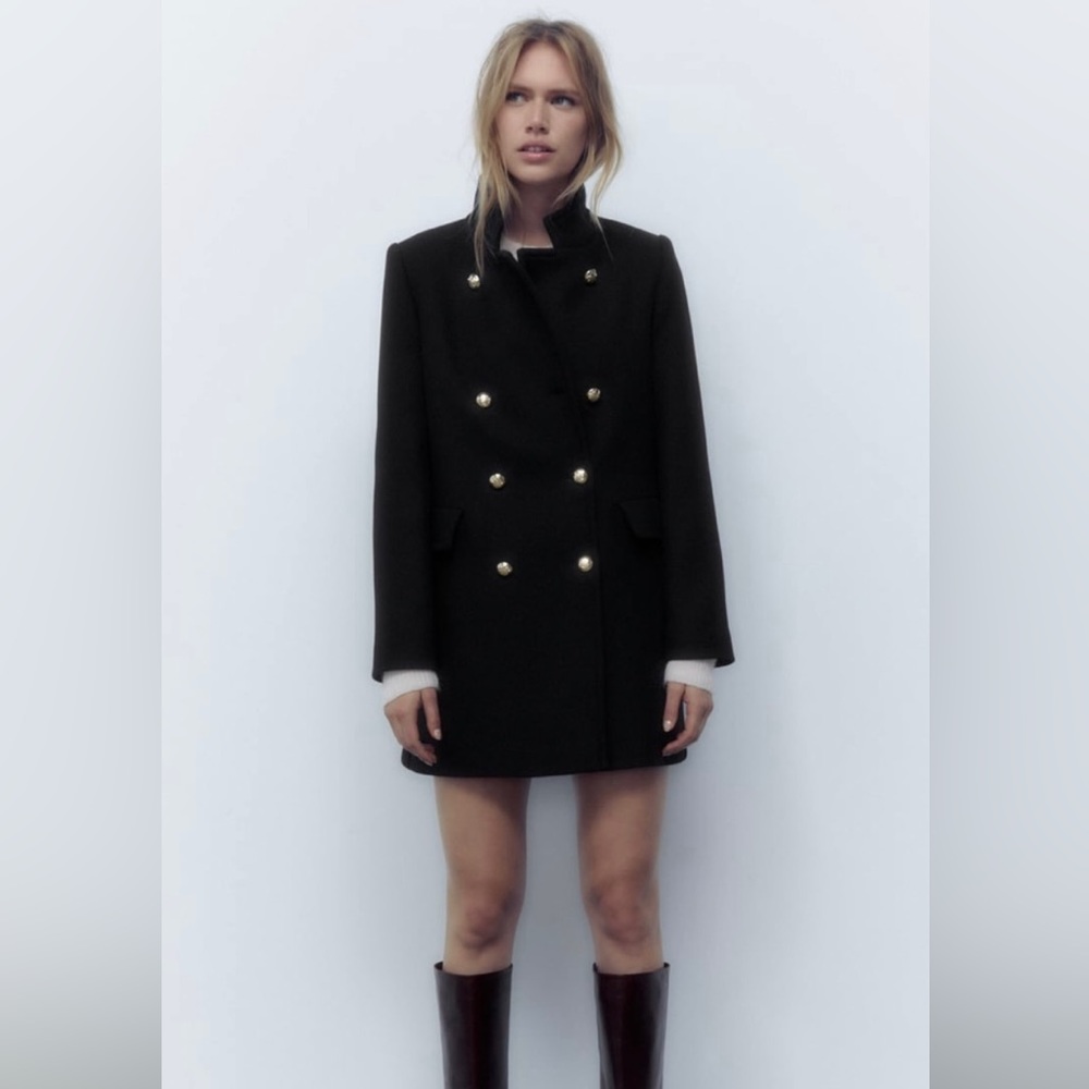 Zara Double Breasted High Collar Coat